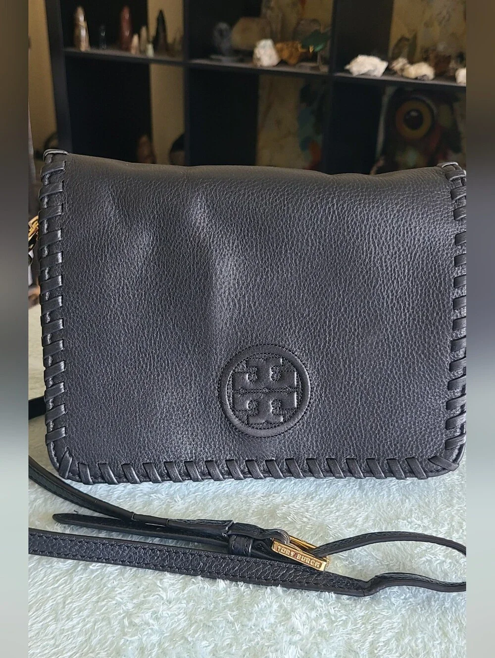 Tory Burch Black Whipstitch Leather Crossbody Bag
